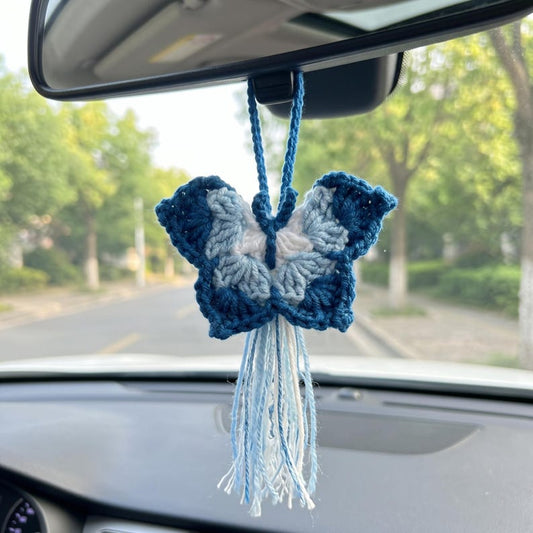 Handmade Crochet Butterfly Car Mirror Charm with Tassel