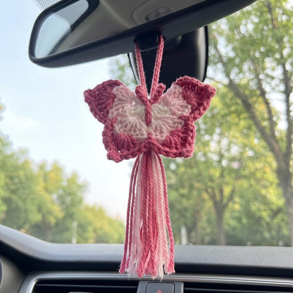 Handmade Crochet Butterfly Car Mirror Charm with Tassel