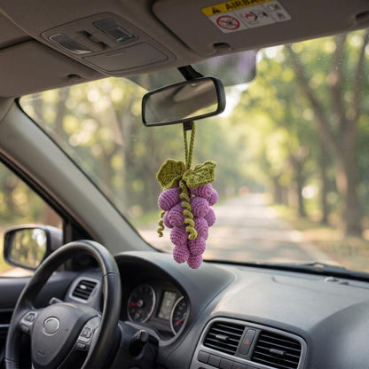 Handmade Crochet Grape Cluster Charm for Car Mirror