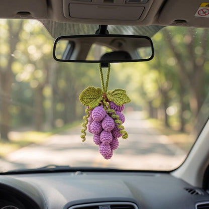 Handmade Crochet Grape Cluster Charm for Car Mirror