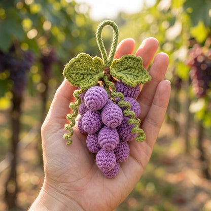 Handmade Crochet Grape Cluster Charm for Car Mirror