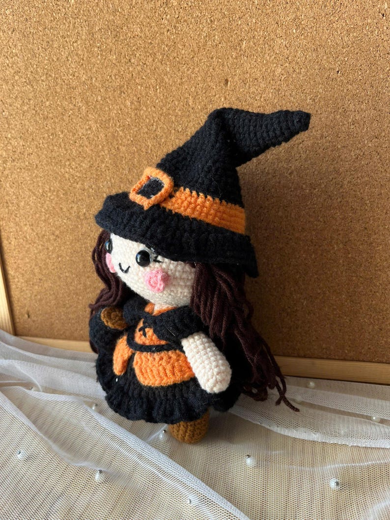 Handmade Kawaii Witch Crochet Doll for Halloween
