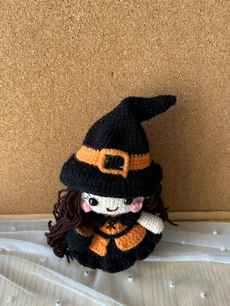 Handmade Kawaii Witch Crochet Doll for Halloween