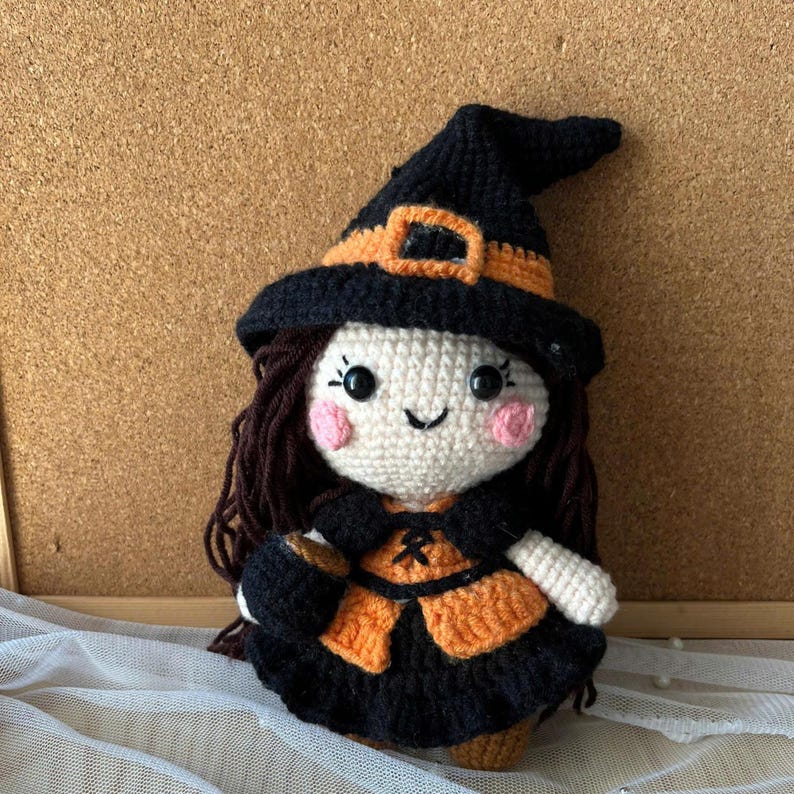 Handmade Kawaii Witch Crochet Doll for Halloween