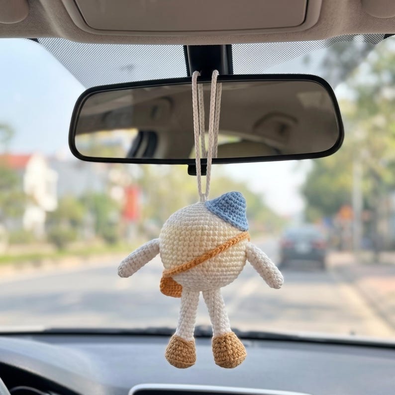 Crochet Ball Car Hanging, Amigurumi Rearview Mirror Charm, Cute Plush Ball Car Decor