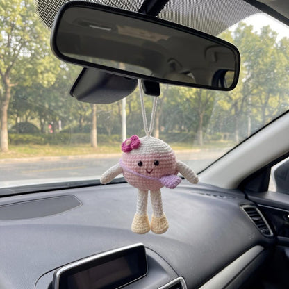 Crochet Ball Car Hanging, Amigurumi Rearview Mirror Charm, Cute Plush Ball Car Decor