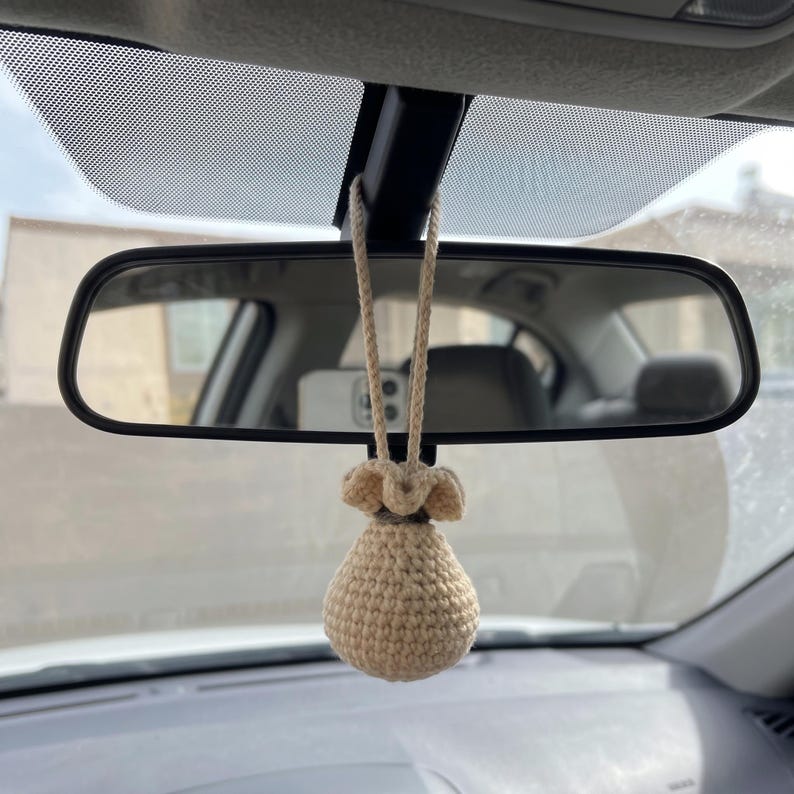 Handmade Crochet Money Bag Charm for Car Rearview Mirror