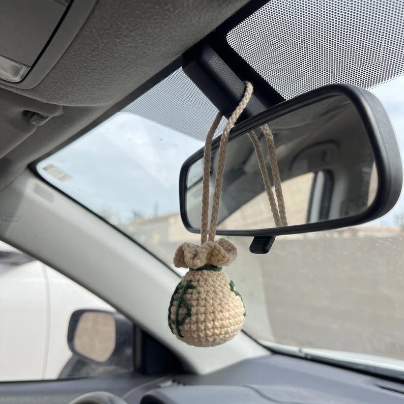 Handmade Crochet Money Bag Charm for Car Rearview Mirror