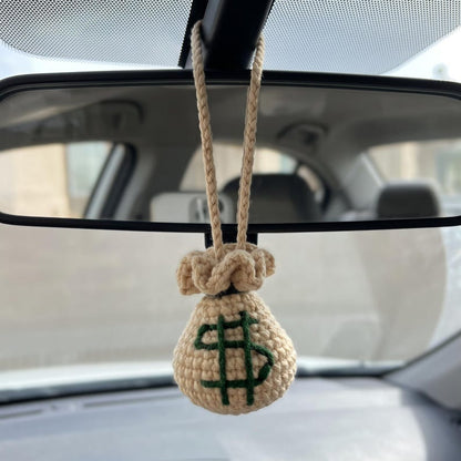 Handmade Crochet Money Bag Charm for Car Rearview Mirror