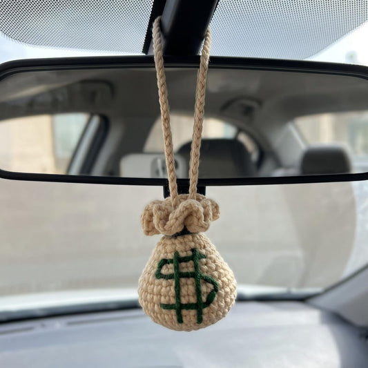 Handmade Crochet Money Bag Charm for Car Rearview Mirror