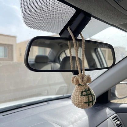 Handmade Crochet Money Bag Charm for Car Rearview Mirror