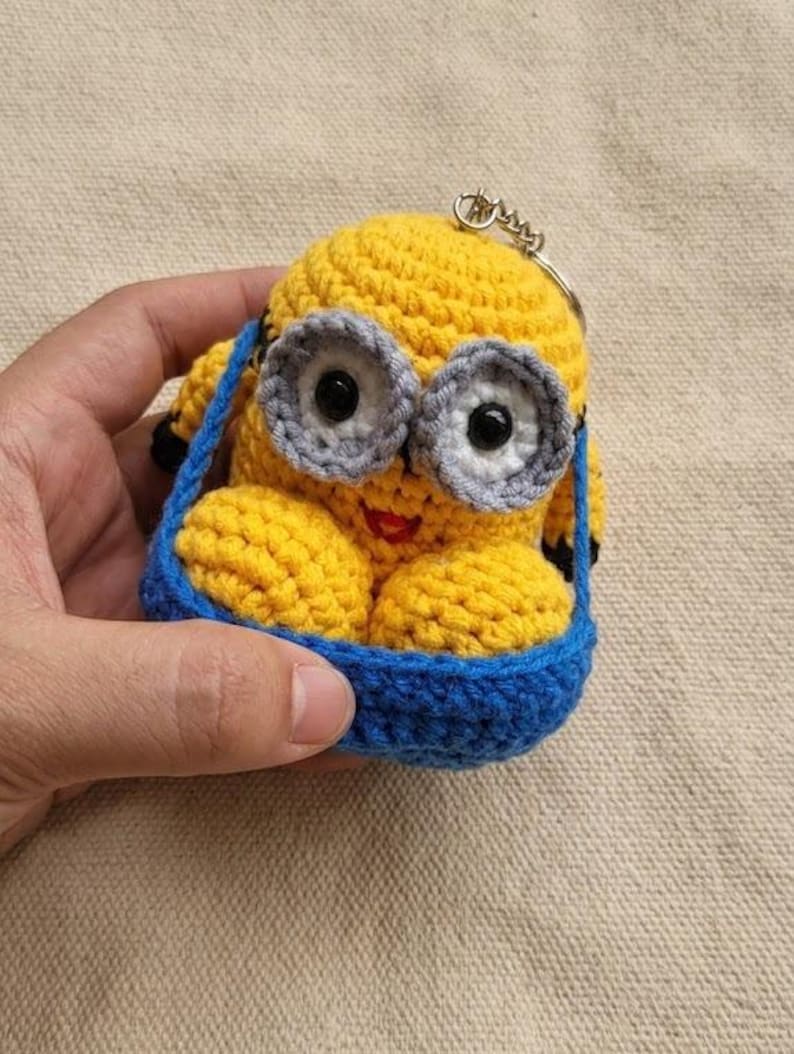 Funny Triple Yellow Buddies Crochet Car Mirror Hanging, Handmade Amigurumi Plush Charm, Rearview Decor