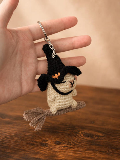 Crochet Capybara Witch Car Charm, Handmade Halloween Mirror Accessory, Cute Spooky Car Decor, Amigurumi Capybara Hanging, Halloween Gift