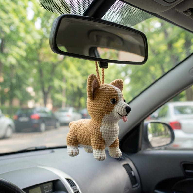 Custom Pet Crochet Car Hanging, Personalized Dog Rearview Mirror Charm