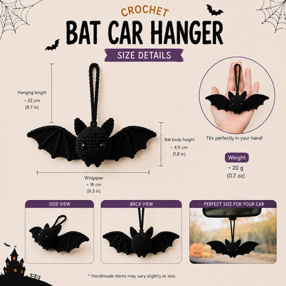 Crochet Bat Car Hanger, Bat Keychain, Halloween Rear View Mirror Charm, Cute Gothic Bat Plush, Handmade Halloween Gift, Spooky Decor