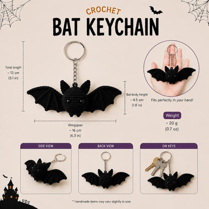 Crochet Bat Car Hanger, Bat Keychain, Halloween Rear View Mirror Charm, Cute Gothic Bat Plush, Handmade Halloween Gift, Spooky Decor
