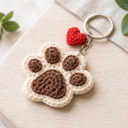 Handmade Crochet Paw Print Keychain for Cat and Dog Lovers