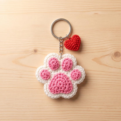 Handmade Crochet Paw Print Keychain for Cat and Dog Lovers