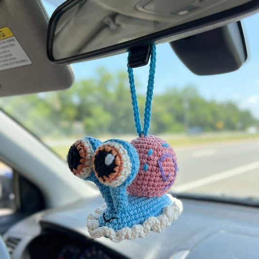 Handmade Kawaii Snail Crochet Car Mirror Charm with Braided Cord