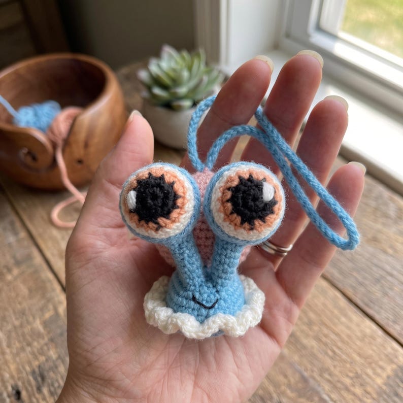 Handmade Kawaii Snail Crochet Car Mirror Charm with Braided Cord