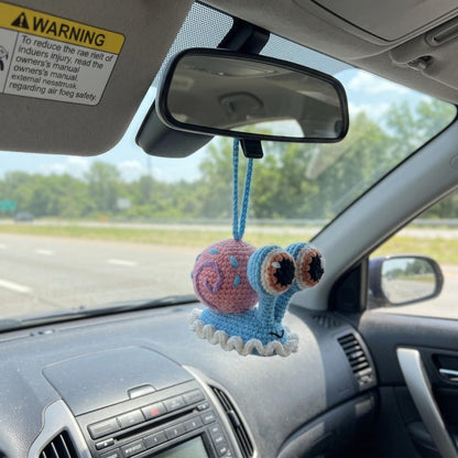 Handmade Kawaii Snail Crochet Car Mirror Charm with Braided Cord