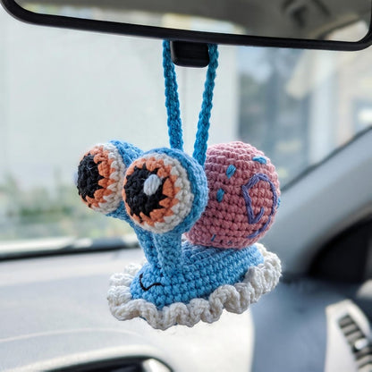 Handmade Kawaii Snail Crochet Car Mirror Charm with Braided Cord