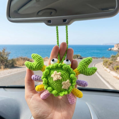 Handmade Kawaii Crochet Crab Rearview Mirror Charm for Car