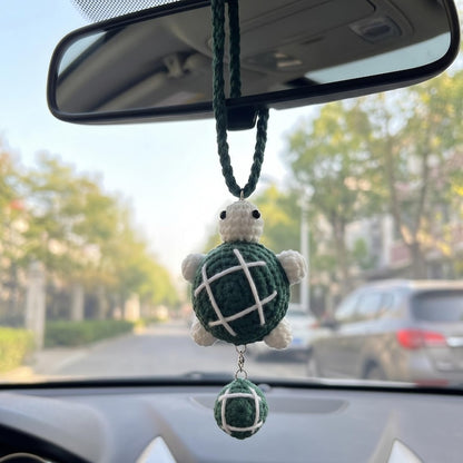 Handmade Crochet Turtle Charm for Car Rear View Mirror