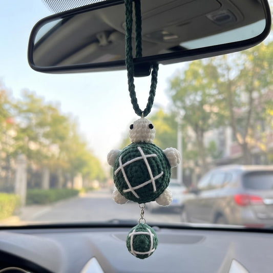 Handmade Crochet Turtle Charm for Car Rear View Mirror