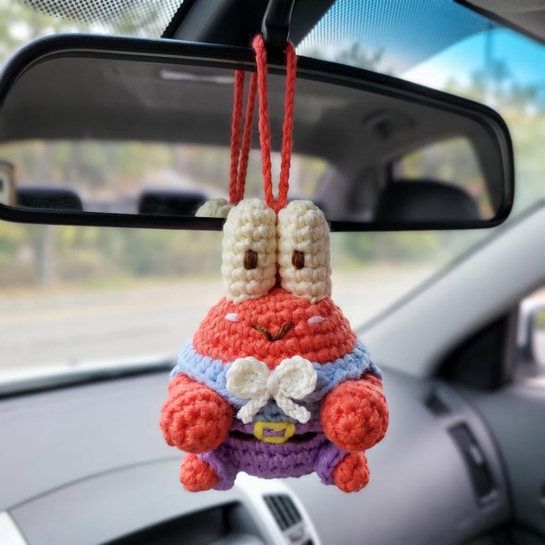 Handmade Mr Krabs Crochet Car Charm for SpongeBob Fans