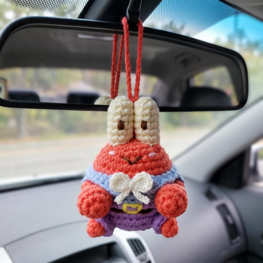 Handmade Mr Krabs Crochet Car Charm for SpongeBob Fans