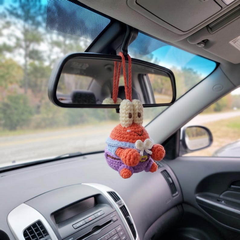 Handmade Mr Krabs Crochet Car Charm for SpongeBob Fans