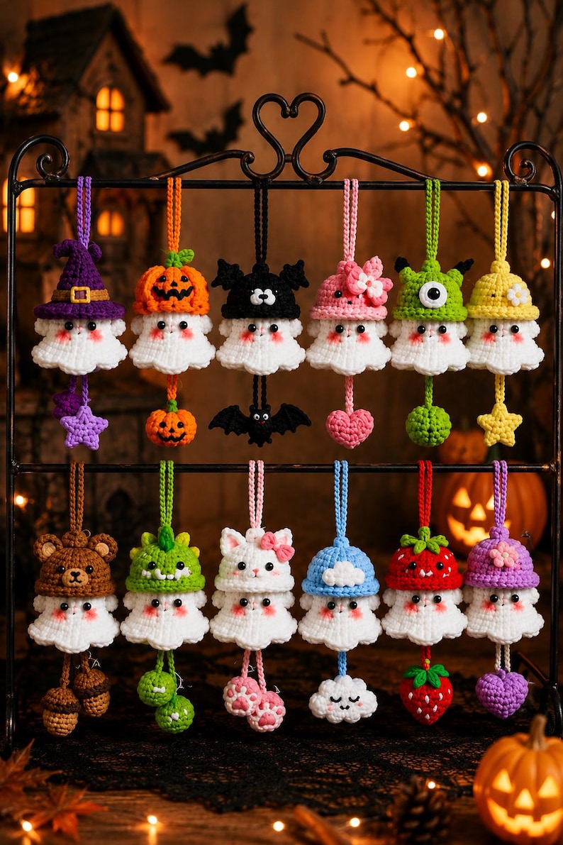 Halloween 2026 Crochet Ghost Car Charm, Handmade Mirror Accessory, Cute Spooky Car Decor, Amigurumi Ghost Hanging, Handmade Amigurumi Ghost