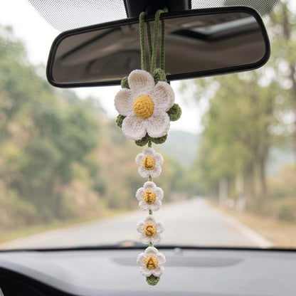 Personalized Daisy Crochet Car Hanging, Custom Name Rearview Mirror Charm