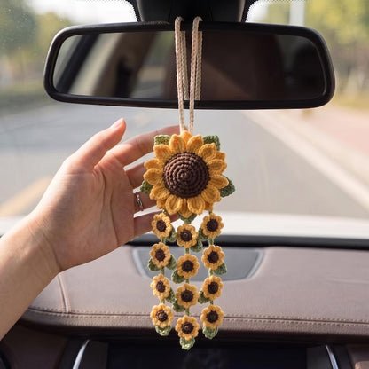 Crochet Daisy Car Mirror Charm, Handmade Flower Car Hanging