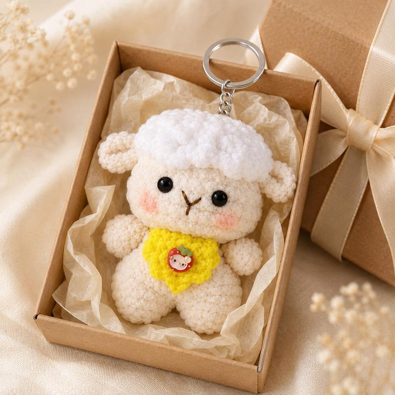 Amigurumi Lamb Keychain | Cute Crochet Sheep Charm | Small Handmade Gift | Personalized Bag Accessory