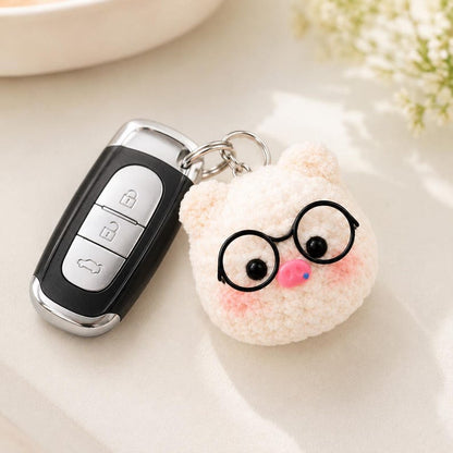 Crochet Pig Keychain | Cute Amigurumi Pig With Glasses | Handmade Bag Charm | Mini Plush Gift for Pig Lovers
