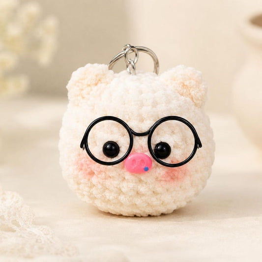 Crochet Pig Keychain | Cute Amigurumi Pig With Glasses | Handmade Bag Charm | Mini Plush Gift for Pig Lovers