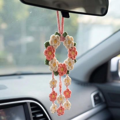 Crochet Flower Car Mirror Charm, Floral Rear View Mirror Hanging