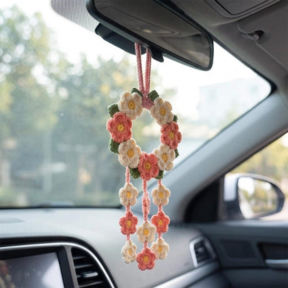 Crochet Flower Car Mirror Charm, Floral Rear View Mirror Hanging
