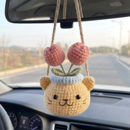 Crochet Animal Plant Car Hanging, Handmade Rearview Mirror Charm