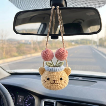 Crochet Animal Plant Car Hanging, Handmade Rearview Mirror Charm
