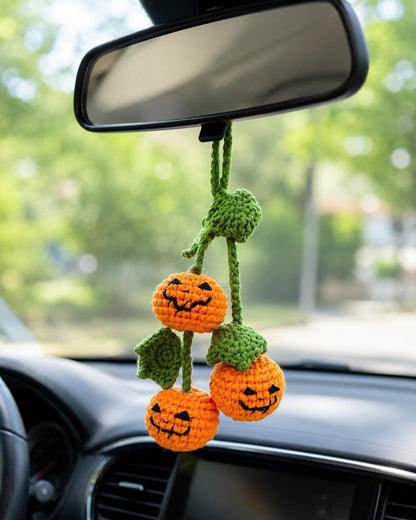 Halloween 2026 Crochet Car Charm, Eyeball Pumpkin Skull Mirror Hanging, Handmade Spooky Car Decor, Cute Amigurumi Halloween Gift