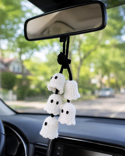 Halloween 2026 Crochet Car Charm, Eyeball Pumpkin Skull Mirror Hanging, Handmade Spooky Car Decor, Cute Amigurumi Halloween Gift
