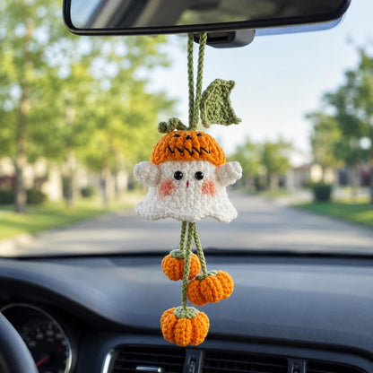 Halloween 2026 Crochet Car Charm, Eyeball Pumpkin Skull Mirror Hanging, Handmade Spooky Car Decor, Cute Amigurumi Halloween Gift
