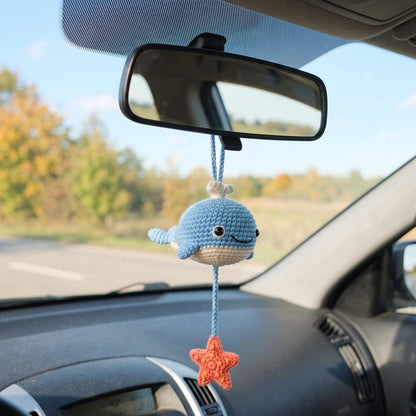 Handmade Crochet Whale Charm for Car Rear View Mirror