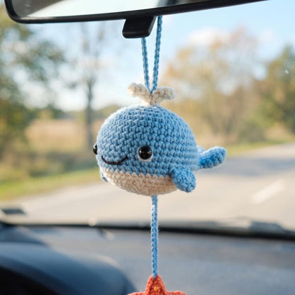 Handmade Crochet Whale Charm for Car Rear View Mirror