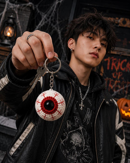 Crochet Eyeball Keychain Halloween | Spooky Eye Key Ring, Handmade Horror Bag Charm, Gothic Gift, Creepy Cute Backpack Charm