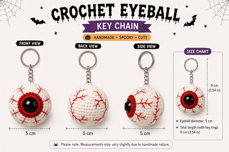 Crochet Eyeball Keychain Halloween | Spooky Eye Key Ring, Handmade Horror Bag Charm, Gothic Gift, Creepy Cute Backpack Charm