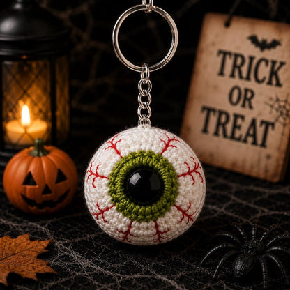 Crochet Eyeball Keychain Halloween | Spooky Eye Key Ring, Handmade Horror Bag Charm, Gothic Gift, Creepy Cute Backpack Charm